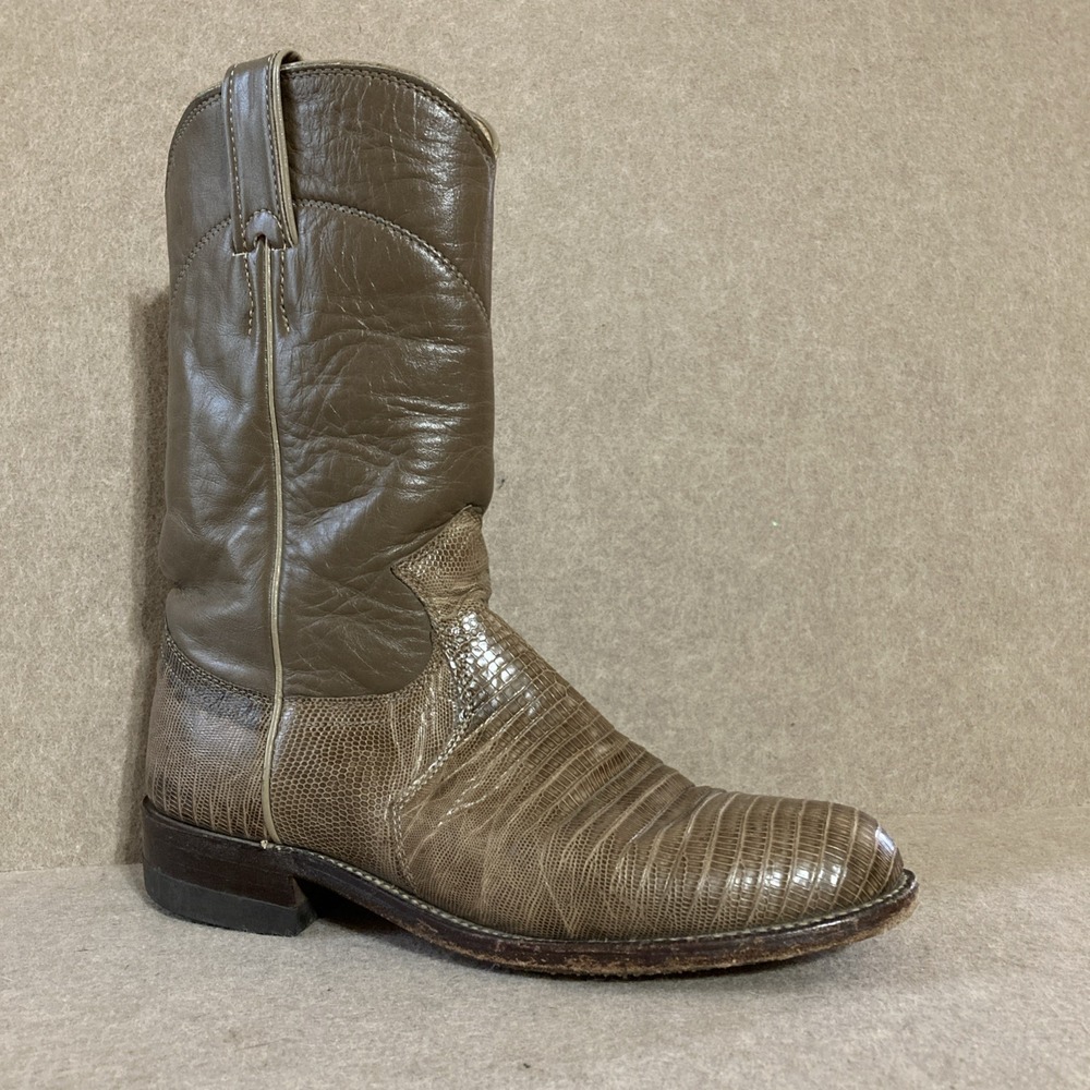 Justin Teju Lizard Skin Boots L3712 Women's 5.5 Taupe Roper Western Vtg Exotic